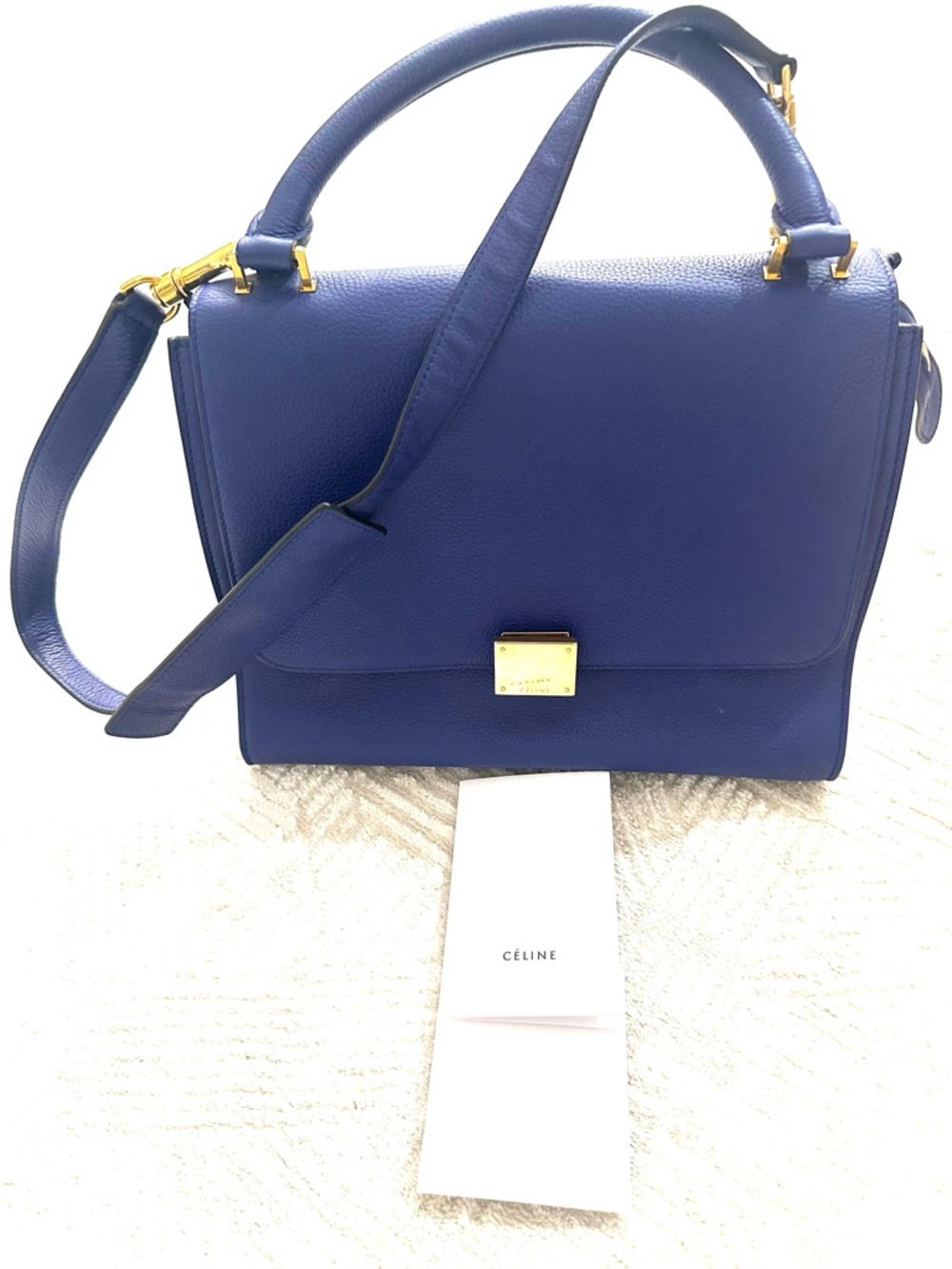Celine Blue Leather Structured Top-Handle Satchel with Gold Hardware
